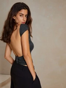 Anewsta Sexy And Slim Fit Women Short Top With Design Sense, Open Back And Slim Fit Shoulder Short Sleeve T-Shirt - Black - View 1