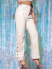 Zolique Women Solid Color Simple Daily Long Pants Fall Cloth For Women - Beige - View 5