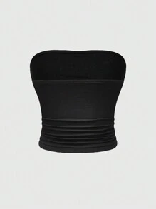 ROMWE Grunge Punk Áo Bandeau bó sát thời trang cổ điển Y2K dành cho nữ, đi học - màu đen - Xem 2