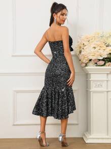 SHEIN Belle Gaun Cocktail Wanita - Hitam - View 3