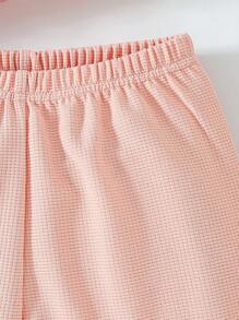 Young Girl 2pcs/Set Fringe Hem Tank Top And Shorts Outfit - Pink - View 4