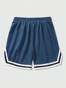 ROMWE MEN Street Life Quần short dây rút in hình đơn giản cho nam - Màu xanh lam - Xem 2