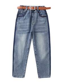 Tween Boys' Jeans With Letter Patch Decoration