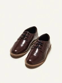 Cozy Pixies Basic All-Match College Style British Style Boys' Elastic Pu Leather Splicing Oxford Shoes With Cap Toe Party - Brown - View 3