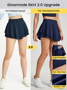 GLOWMODE FeatherFit™-Air Ruffle Pocket Anti-Slip Skirt Skort With Built-In Shorts Light Support Low Impact Daily Casual Quick Dry Moisture Wicking