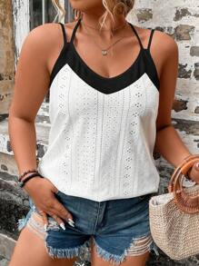 SHEIN LUNE Plus Size Nữ Mùa Hè Lỏng Lẻo Thường Ngày Không Tay Màu Cami Top - trắng - Xem 3