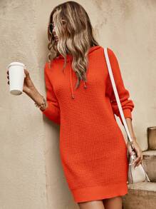 SHEIN Cottnline Women's Drawstring Hooded Short Sweater Dress - Orange - View 7