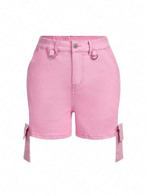 Mackenzie Brynn Designer Women's Hollowed-Out Pink Cowgirl Denim Shorts, For Holiday, Vacation, Spring & Summer, Festival, Ibiza Fits