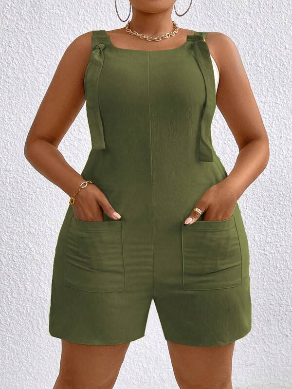 Calvaya Salopette Short d'été décontractée grande taille en patchwork de couleur unie avec bretelles et poches