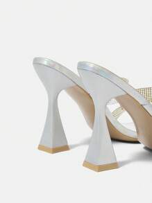 SheIn Belle Women's Pointed Toe High-Heel Sandals With Rhinestone Straps, Shiny And Sexy