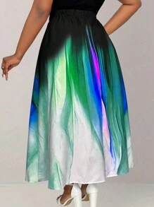 Celure 大尺碼女士漸變色中長裙 - 藍色 - 查看 1