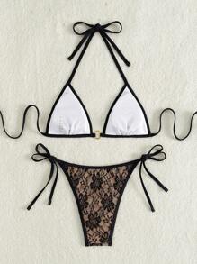 Swim Mod Conjunto de bikini para mujer con sujetador halter y parte de abajo