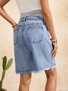 SHEIN Maternity Elastic Summer Denim Shorts - Light Wash - View 2