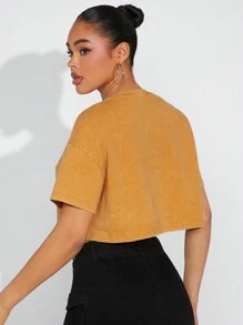 Denimoi Camiseta corta estampada con banda de dibujos animados y eslogan informal - Amarillo - Ver 2