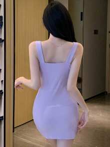 DAZY 女士极简性感抽绳修身家居服 - 紫色 - 查看 2
