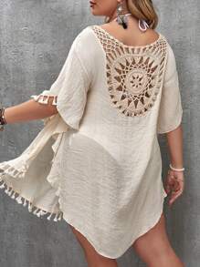 SHEIN Swim Curve Plus Size Cut-Out Tassel Hem Cover Up Summer - Apricot - View 2