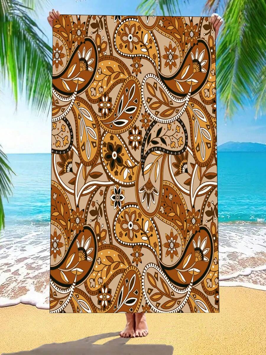 Bysilviaclara 1pc Outdoor Vacation Paisley Patterned Beach Towel - Multicolor - View 1