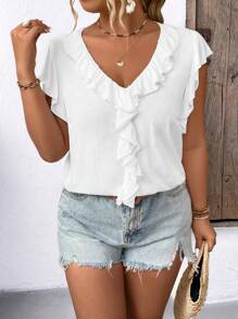 SHEIN Clasi Của phụ nữ Kích thước lớn Màu thuần Ren Trang trí Áo sơ mi - trắng - Xem 5