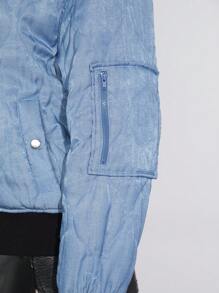 Denimoi 秋冬季波浪绗缝对比飞行员夹克 - 藍色 - 查看 4