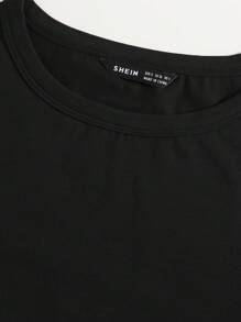 SHEIN EZwear Casual Solid Color Slim Fit Cropped T-Shirt, Summer - Black - View 5