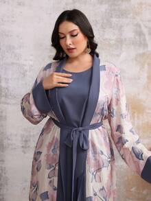 Plus Size Damska elegancka arabska odzież z losową drukowaną dekoracją paska (losowy nadruk)