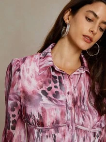 Anewsta Camisa de adelgazamiento para mujer con huesos de pez salpicados de tinta con diseño de impresión animal rosa - Multicolor - Ver 5
