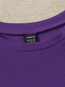 Soleia WYWH Vacation Ruffle Trim Ribbed  Knit Tee - Violet Purple - View 4