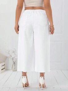 SHEIN Essnce Quần denim dài bảy phần tư thời trang dành cho nữ cỡ lớn - trắng - Xem 3