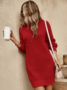 SHEIN Cottnline Vestido Corto De Jersey Con Capucha Y Cordón Para Mujer - Burdeos - Ver 5