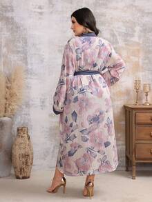 Plus Size Damska elegancka arabska odzież z losową drukowaną dekoracją paska (losowy nadruk)