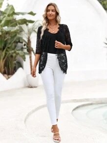 EMERY ROSE Women's Summer Lace Cardigan Jacket - Black - View 5