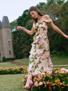 MOTF PREMIUM Vestido Estampado De Flores Con Ribete De Volantes Tejido - Multicolor - Ver 2