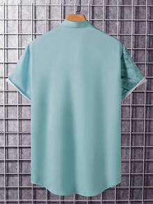 Manfinity Homme Men Bamboo Print Button-Down Short Sleeve Casual Shirt For Summer - Dusty Blue - View 2