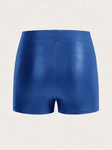SHEIN Privé 女士纯色系带休闲春夏日常装搭配皮短裤 - 寶藍色 - 查看 2