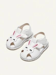 Cozy Pixies 1 Par De Sandalias Con Correa Decorativa De Conejo Bordadas A La Moda Y Bonitas Para Bebés/niñas Pequeñas Con Cierre De Gancho Y Bucle, Blanco