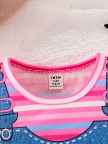 SHEIN 女婴独角兽印花二合一夏季 T 恤连衣裙 - 彩色 - 查看 4