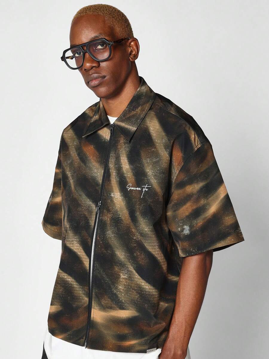 SUMWON Boxy Fit Shirt With All Over Print - Yellow - View 1