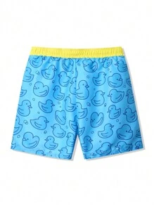 Manfinity Men Color Block Drawstring Cartoon Print Summer Beach Shorts