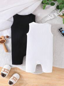 2pcs/Set Casual Baby Boy Color Block Short Sleeve Romper With Pocket