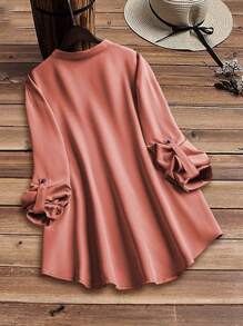 EMERY ROSE Plus Size Butterfly & Cat Print Puff Sleeve Shirt - Watermelon Pink - View 2