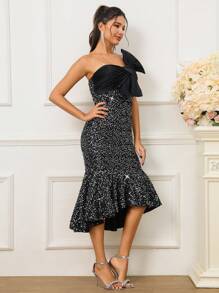 SHEIN Belle Gaun Cocktail Wanita - Hitam - View 6