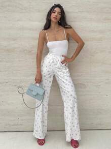 SHEIN Essnce Pantalon long décontracté imprimé floral pour femme pour le printemps/été 2024