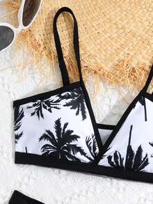 Tween Girl Coconut Tree Printed Ruffled Splice Two-Piece Bikini Set Mommy And Me Matching Outfits (2 Sets Are Sold Separately) Summer Beach - Multicolor - View 5