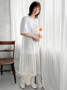 FRIFUL Designer Parte superior transparente, sencilla y ligera con volante para damas