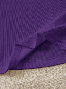 Soleia WYWH Vacation Ruffle Trim Ribbed  Knit Tee - Violet Purple - View 5