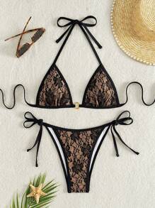 Swim Mod Conjunto de bikini para mujer con sujetador halter y parte de abajo