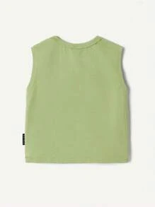 Cozy Pixies Summer Baby Boy 3pcs Set: Sleeveless Wide Strap Round Neck Tee With Decorative Weave Labeling And Letter Pattern Design
