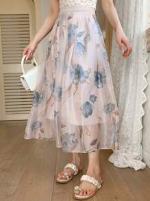 DAZY Váy midi dáng rộng in hoa thanh lịch dành cho nữ, thích hợp cho kỳ nghỉ. - Màu xanh lam - Xem 2
