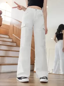 Tween Girl New Casual Fashionable Workwear Style Water Washed Straight Leg Jeans