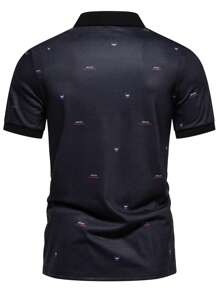 Manfinity Homme Men Summer Casual Random Printed Polo Shirt - Black - View 2